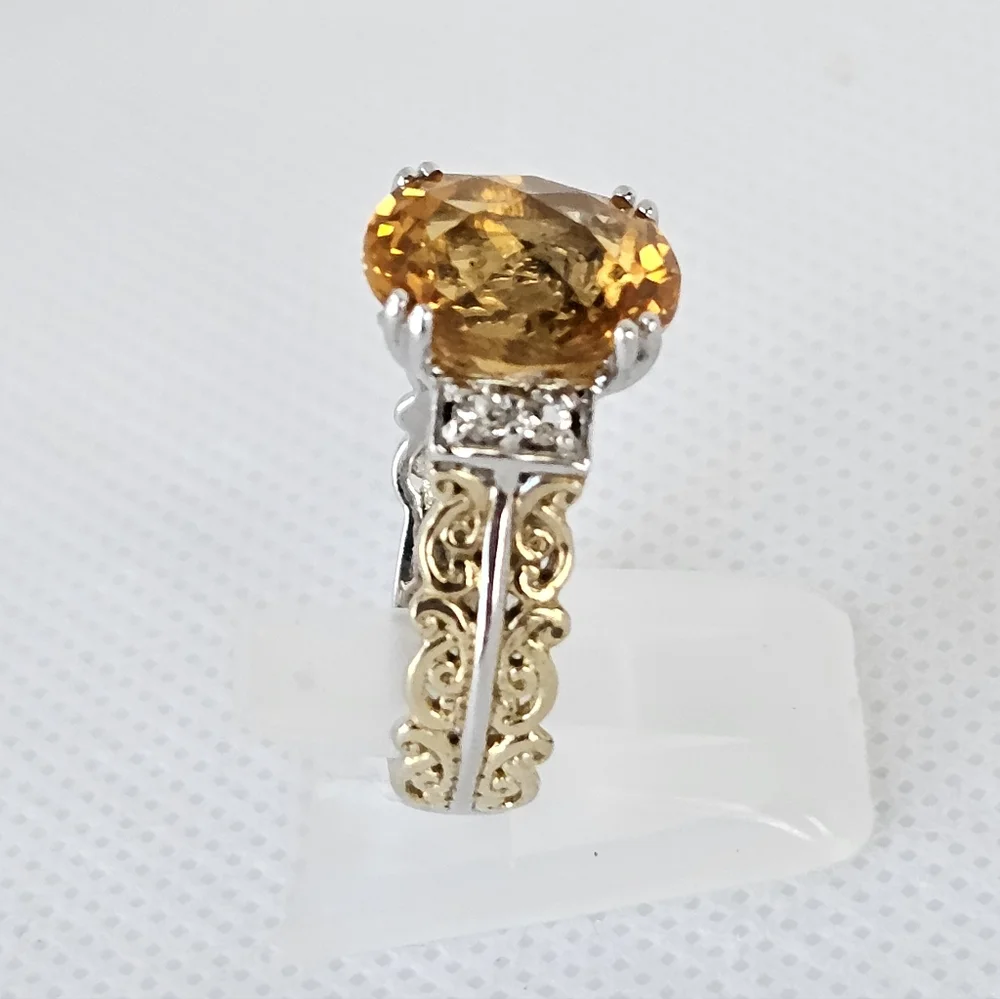 Natural Citrine Gems En Vogue Ring Palladium Sterling Silver 24k Gold - Picture 5 of 10